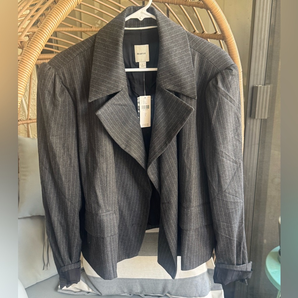 Maeve 80s Boxy Blazer - Pinstripe Grey - Sz L NWT